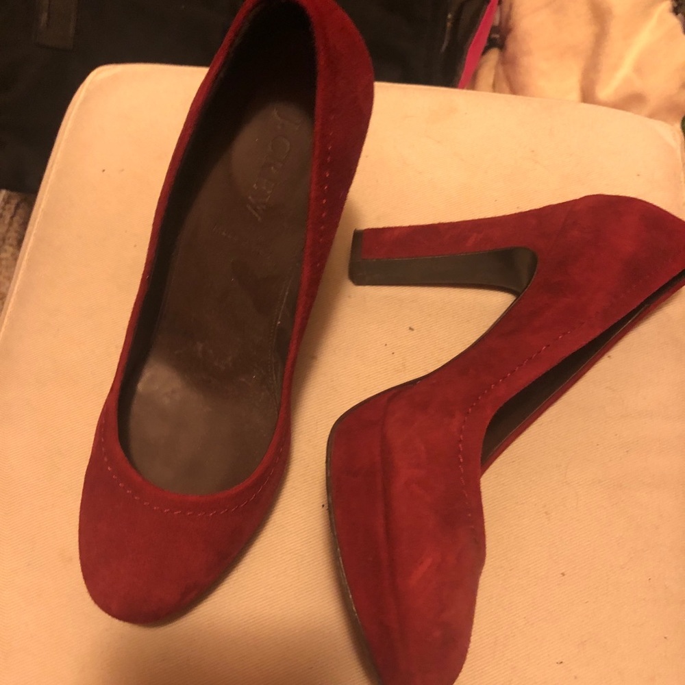 J Crew burgundy round toe platform pumps